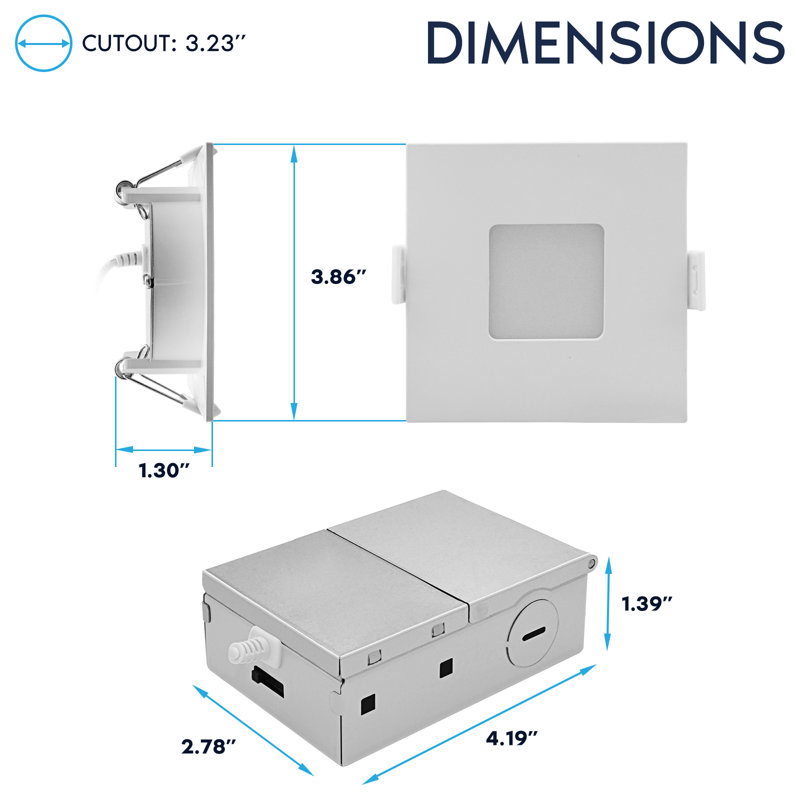 Éclairage encastré carré à DEL 3 pouces LUXRITE, mini panneau lumineux rétroéclairé ECO, 5CCT 2700K-5000K, 660LM, 8W, 100 °, intensité variable triac 10% à 100%, homologué ETL