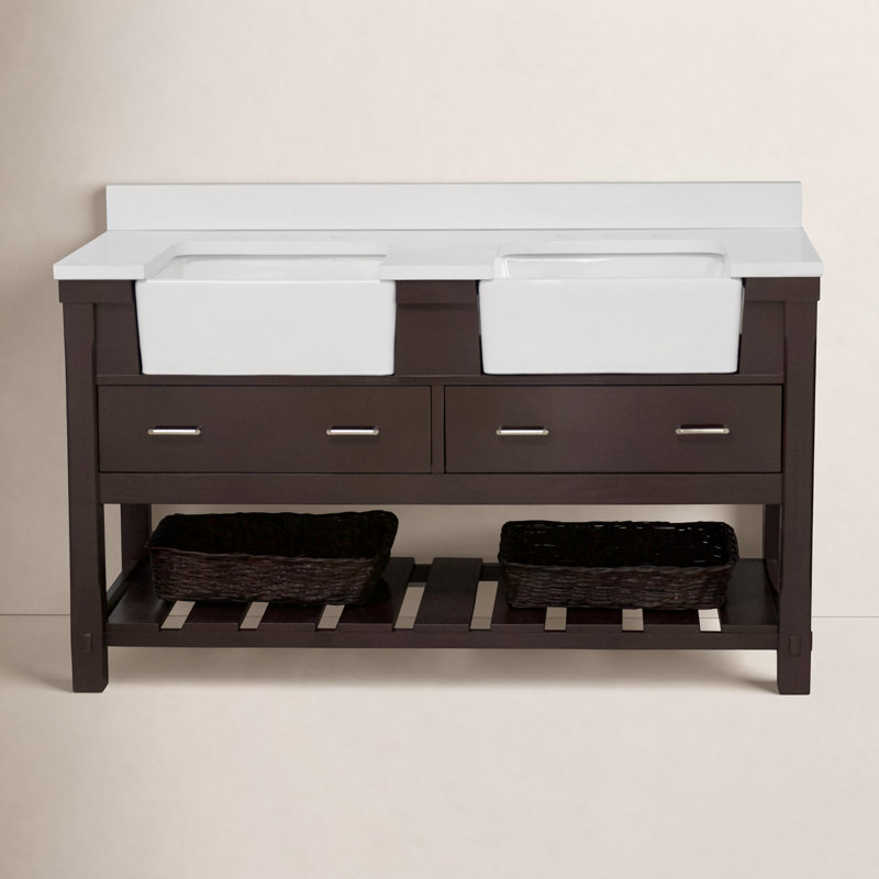 Hitton 60'' Double Bathroom Vanity with Top, Chocolate, Quartz