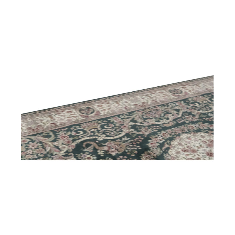 Tapis vert et ivoire noué à la main de haute qualité