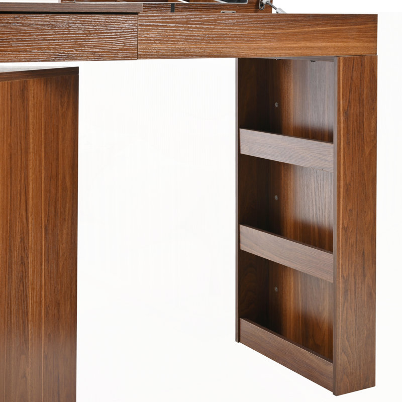 Bureau de coiffeuse avec miroir et lumières, Noyer