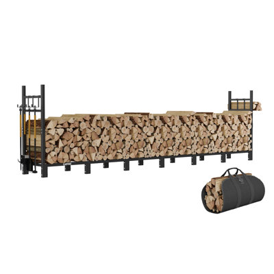 Support à bois de chauffage 9 pi, support à bûches robuste en acier au carbone avec sac de transport portatif, support de rangement extérieur en bois