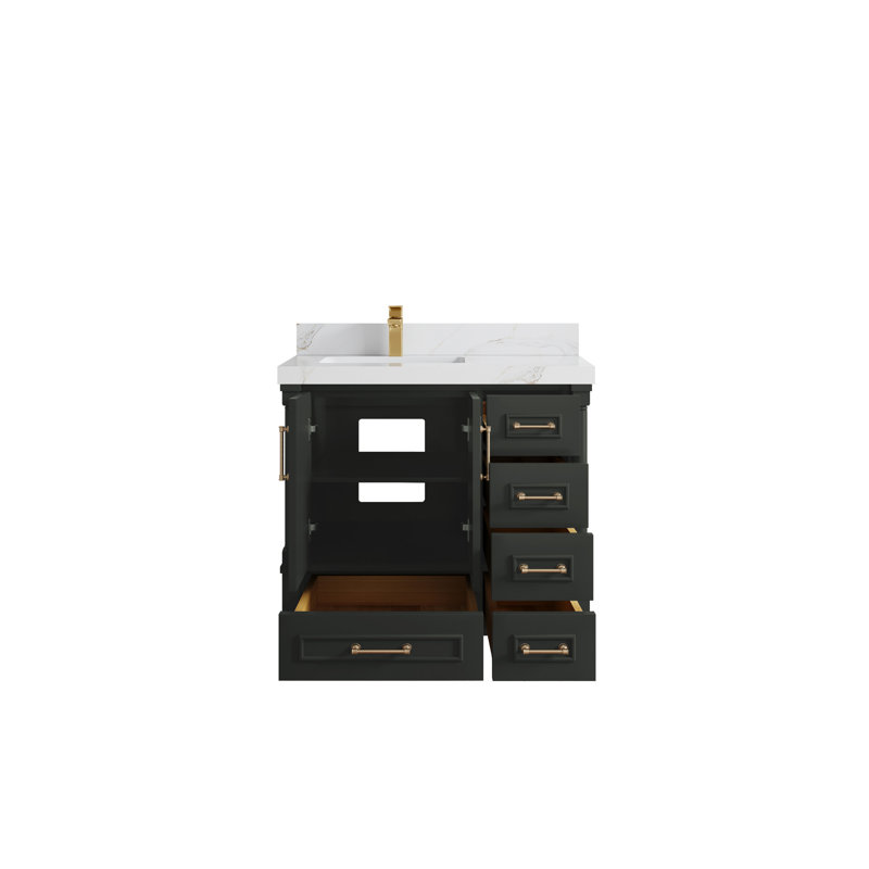 Meuble-lavabo simple 36 po avec plateau Aberdeen, Sienne Calacatta