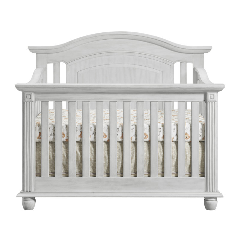 Vintage White 4-in-1 Convertible Baby Crib with Curved Headboard