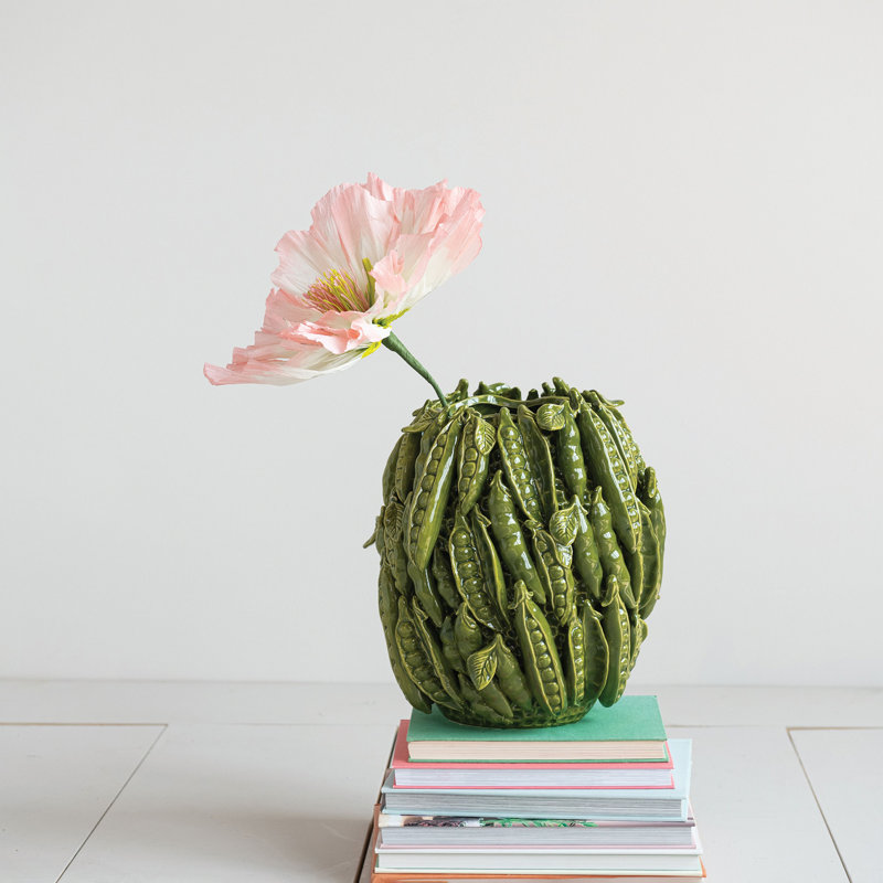 Stoneware Vase With 3D Peas In Reactive Glaze