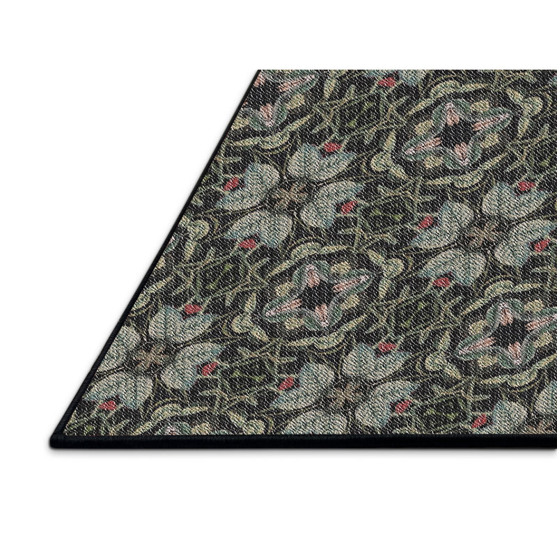 Tapis olive à motifs/jaune, Rectangle 5 pi x 7 pi