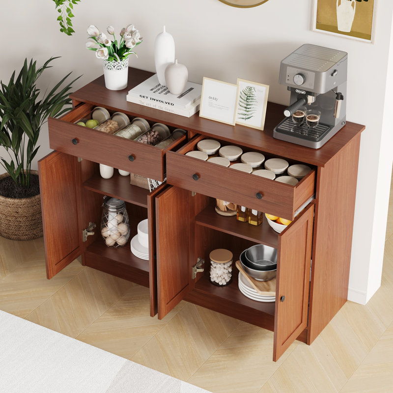 Buffet Storage Cabinet With Doors And Drawers, 49" W Coffee Bar Cabinet, Kitchen Buffet Sideboard For Living Room, Kitchen