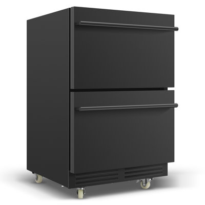 24 in. 180-Can Dual Drawer Built-in Single Zone Black Stainless Steel Beverage Refrigerator 4.9 cu. ft. with Caster