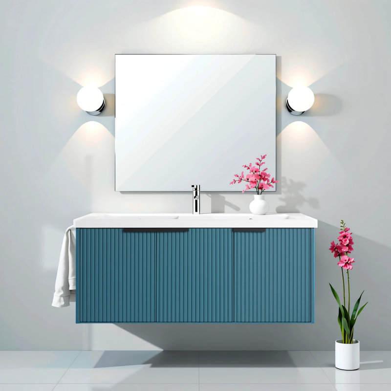 48-inch Wall Mount Bathroom Vanity, Blue