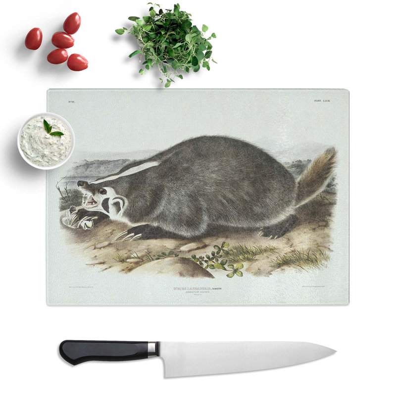 Tempered Glass American Badger by J.W. Audubon Chopping Board, 28.5cm W x 20cm L