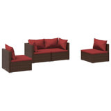 Ensemble de canapé modulaire d'extérieur 4 pièces Joez, table basse, rotin, rouge