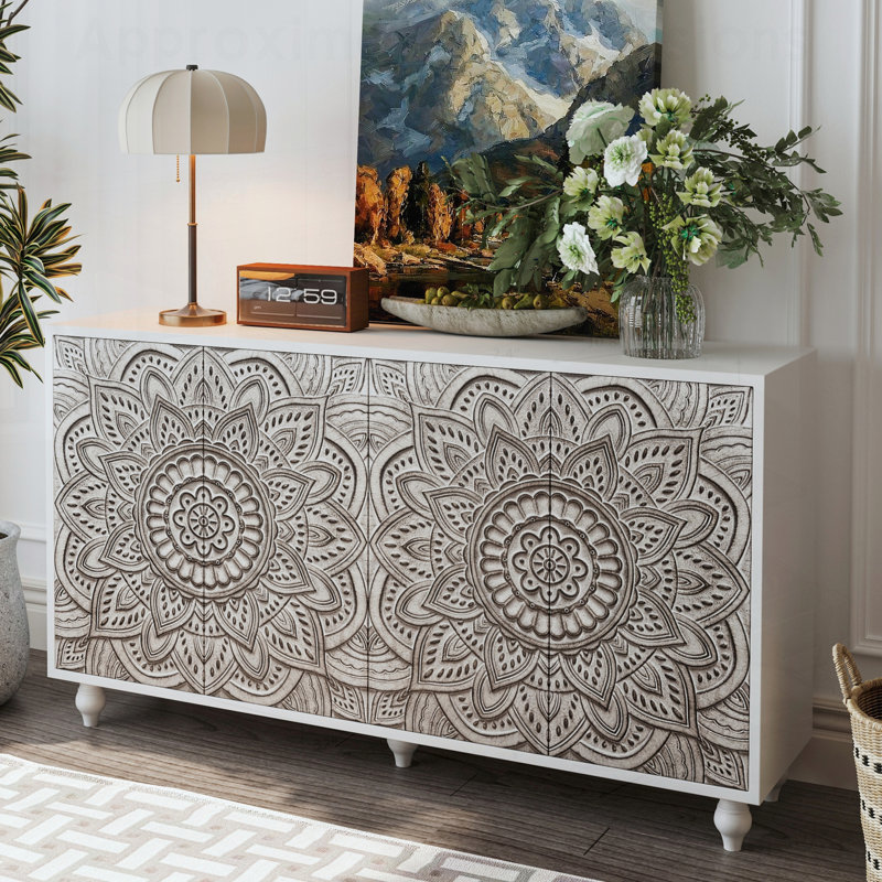 Buffet Boho Mandala 3D Embossed Buffet, White