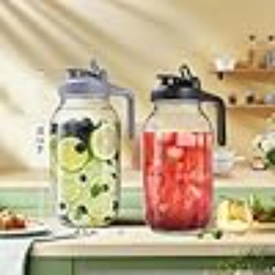Glass Pitchers With Lid, Set Of 2, 64OZ Leak-Proof Airtight Mason Jars, Wide Mouth Water Jugs For Cold Brew Coffee, Iced Tea, Milk, Food Storage, Sun Tea Jar.