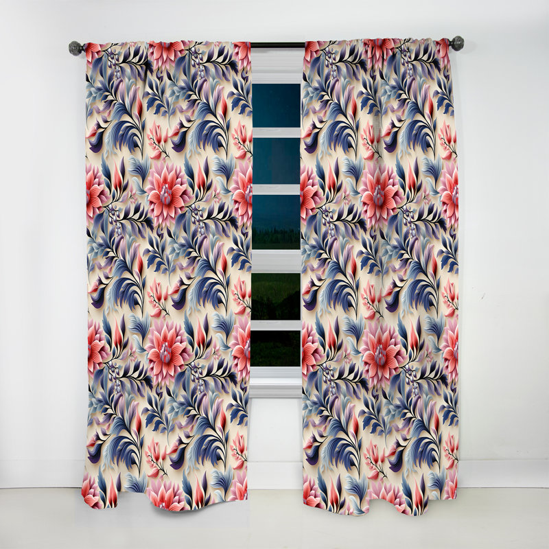 Fougères roses et bleues Ethno Damask - Floral, L 52 po x L 63 po