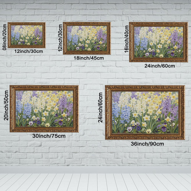 Cadre mural vintage orné de fleurs printanières – Cadre décoratif doré pour œuvres d'art., L 16 po x l 24 po