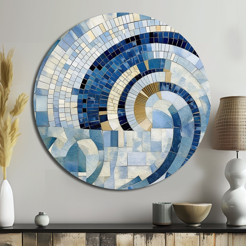 Or construisant des royaumes bleus IV - Art abstrait rond en métal, H 16 po x l 16 po