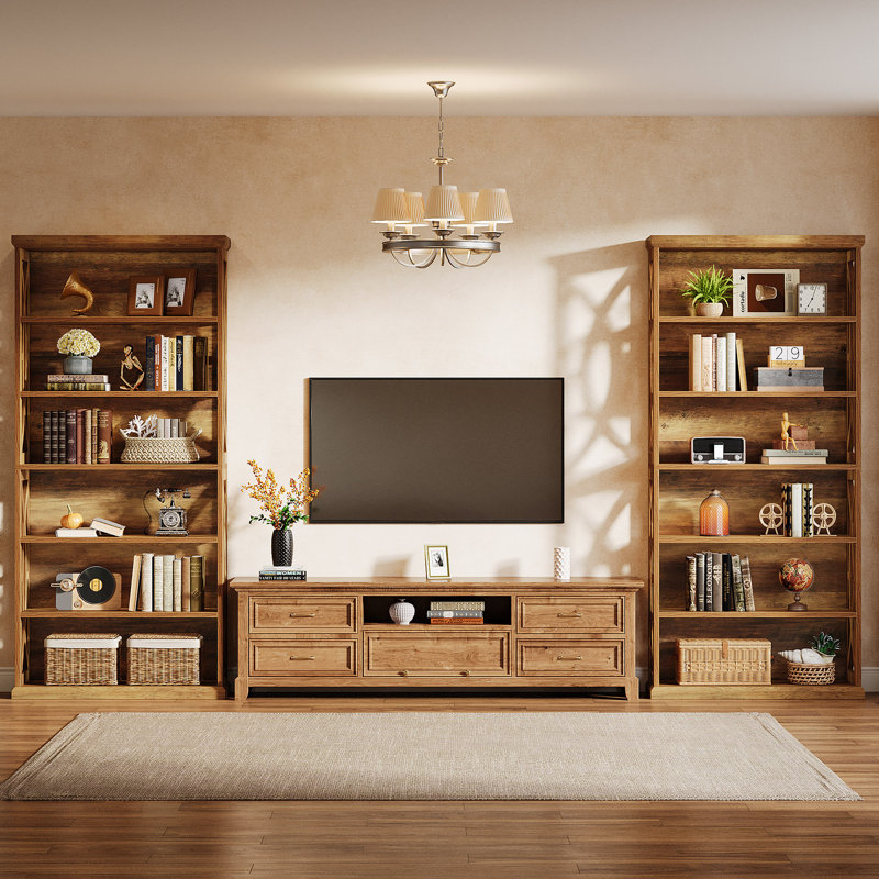 71" Industrial 6-Tier Bookshelf with Decorative Side Panels, Rustic Brown