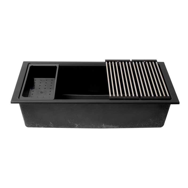 33.86'' L Single Bowl Granite Kitchen Sink, Matte Black