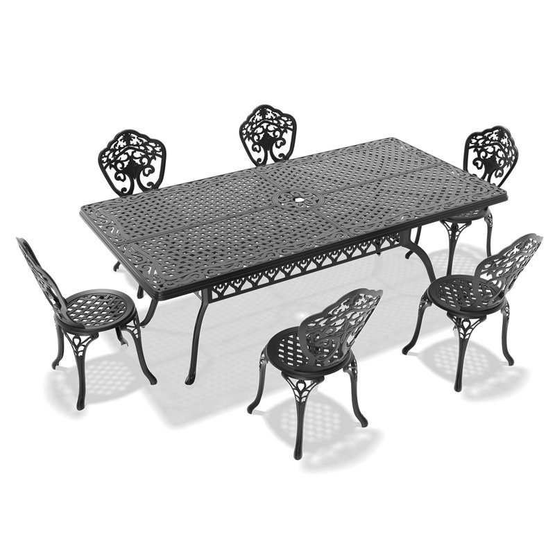 7-Piece All-Weather Cast Aluminum Dining Furniture Set With Black Frame, 6