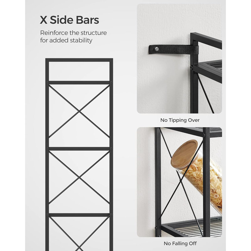 5-Tier Metal Storage Rack, Shelving Unit With X Side Frames, Dense Mesh
