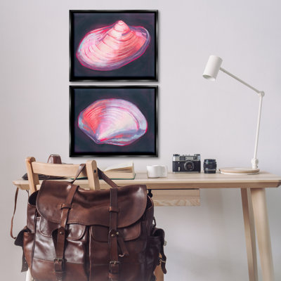 Pink Clam Shells  2 PC Framed Floater Canvas Set by Grace Popp