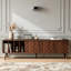 Meuble télé Mid-Century, meuble télé en bois massif et panneau de fibres à densité moyenne avec portes texturées tissées, meuble de rangement multi-espaces pour téléviseurs de 75 po ou moins dans le salon et la chambre à coucher