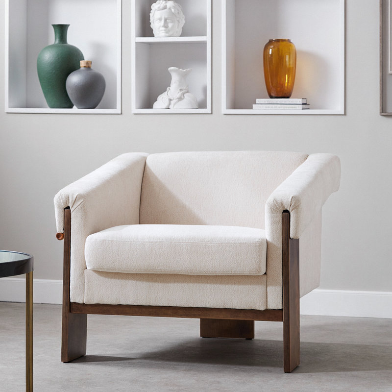 Chaise d'appoint en tissu beige Mid-Century Sierra, Tissu beige