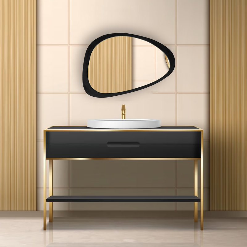 Blaxton Solid Wood Flat Mirror, 47" x 30", Black