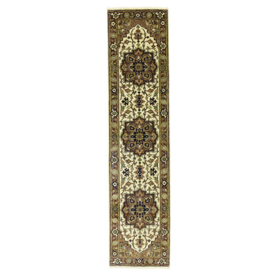 Rigsbee Oriental Handmade Hand-Knotted Runner 2'6" x 10'3" Wool Area Rug in Green/Blue