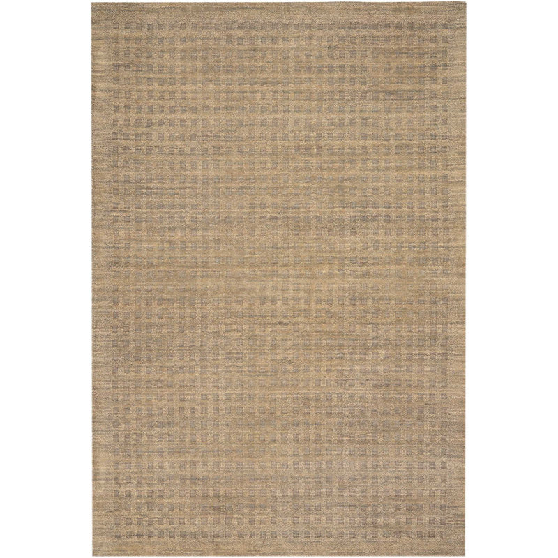 Tapis brun en laine tissé à la main Aviah, Rectangle 8 pi x 10 pi 6 po