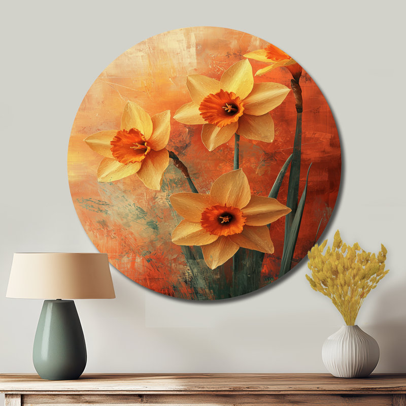 Joscelyn - reproduction d'art traditionnelle orange en métal, H 36 po x l 36 po