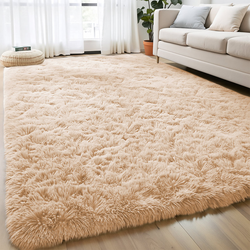 Machine Tufted High Pile Shag Area Rug(Ultra Soft & Fluffy), Beige, Rectangle 120 x 170 cm