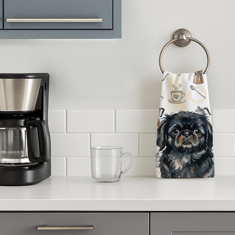 Black Pekingese Coffee Bar Kitchen Towel, Black Pekingese