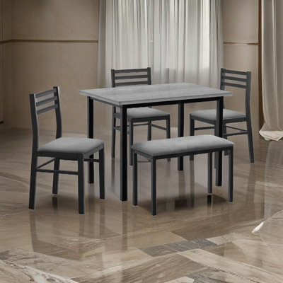 Ensemble de salle à manger 5 pièces Reha, table rectangulaire, 3 chaises et banc Reha