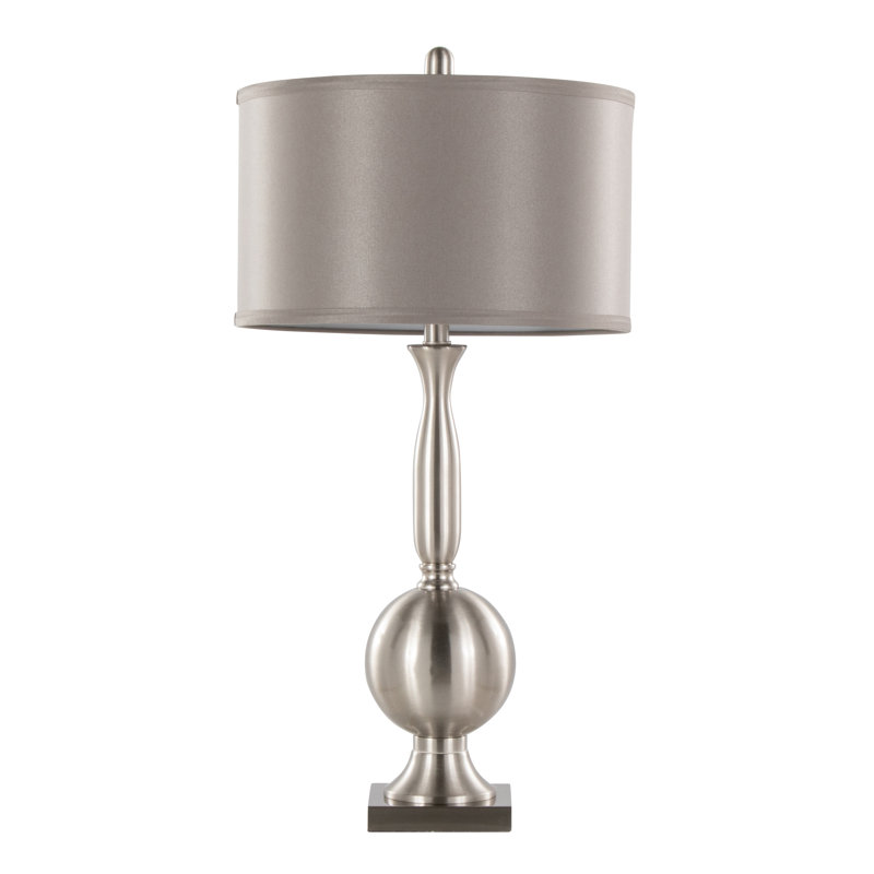 Lampe de table contemporaine en métal 30 po en nickel brossé avec abat-jour gris satiné - ensemble de 2