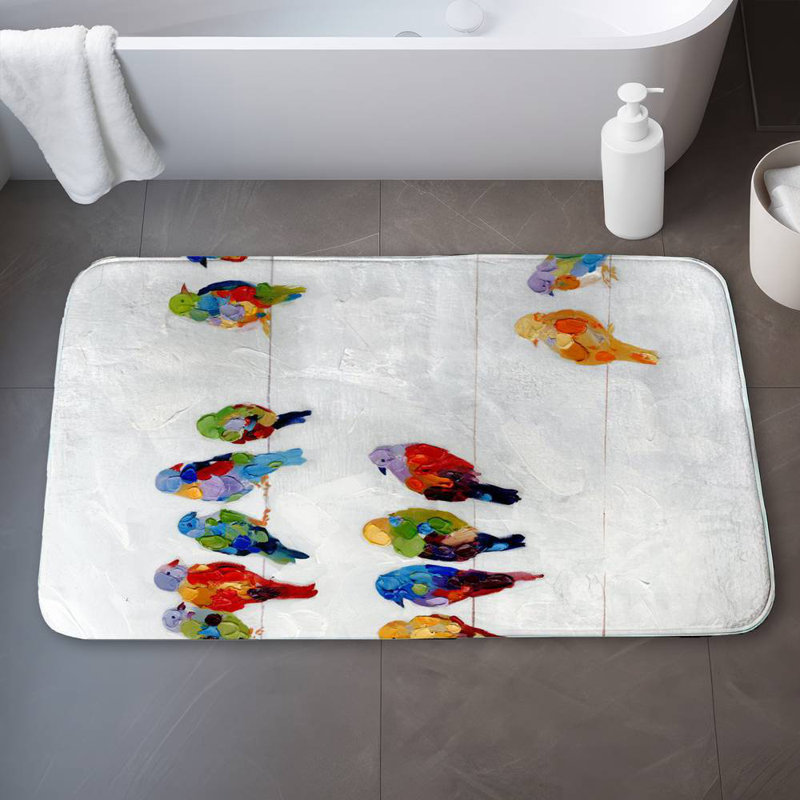 Colorful birds on a wire Bath Mat with Non-Slip Backing - Quick Dry Memory Foam Bathroom Rug - Absorbent - Modern Plush Spa-Style - Machine Washable