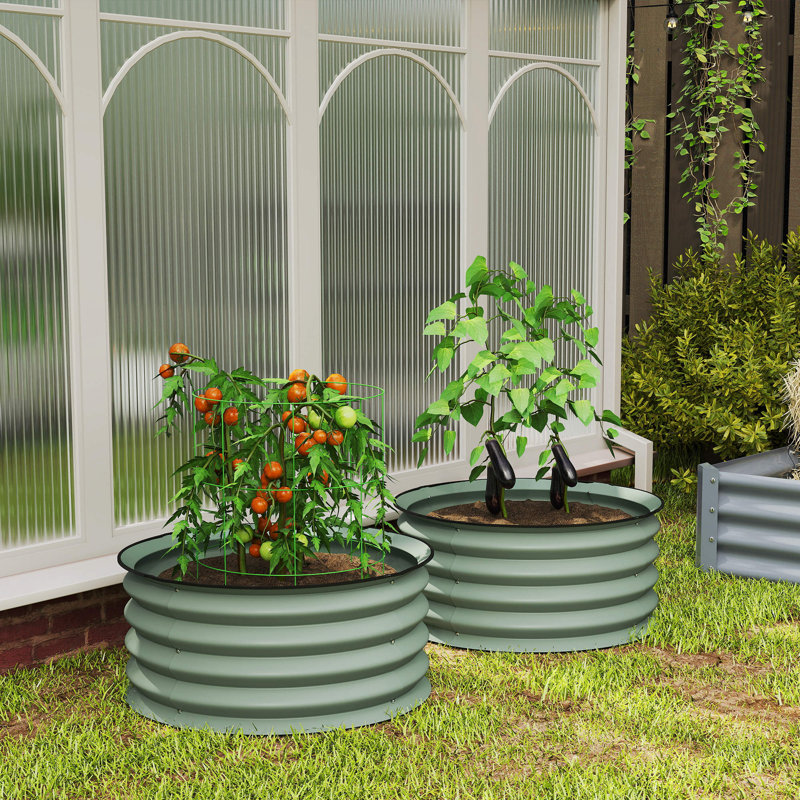 Ensemble de 2 lits surélevés en acier pour jardin, Vert