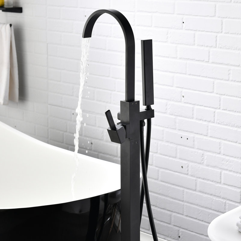 Robinet de baignoire sur pied avec poignée, douchette et résistance à la rouille - Cartouche noire pour une performance stable et un aspect mat