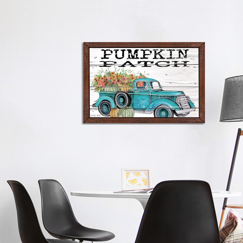 Pumpkin Patch Truck - Print on Canvas, 66.04 cm H x 45.72 cm W, Brown Floater Framed