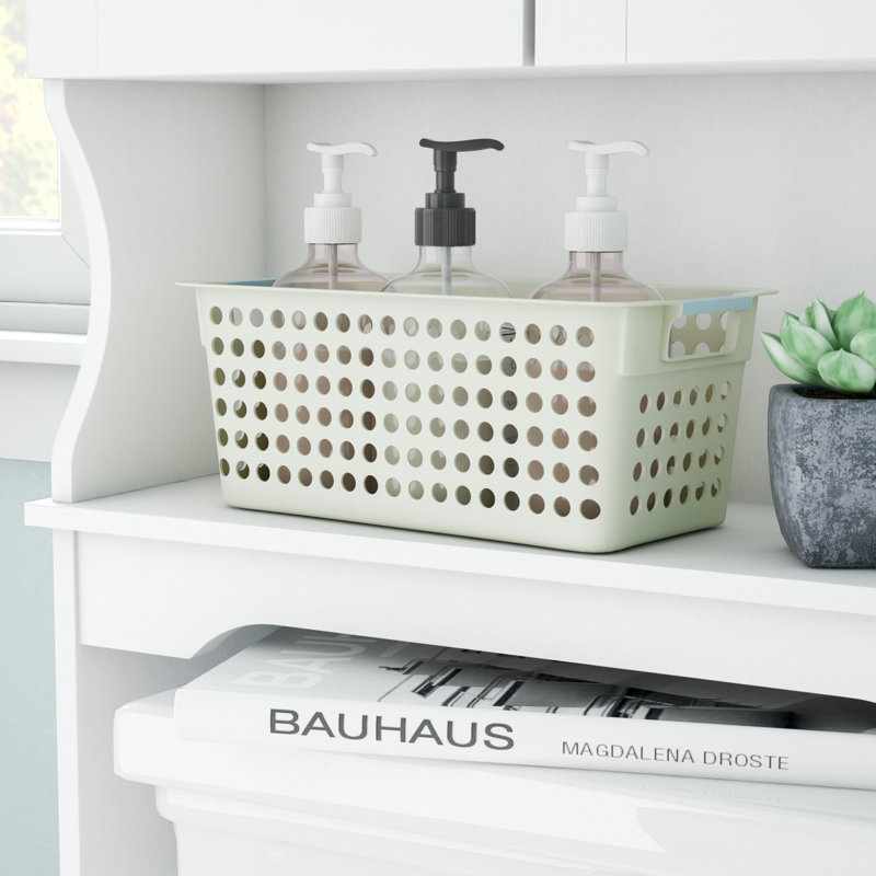 Panier de rangement rectangulaire à tablettes en plastique avec poignées