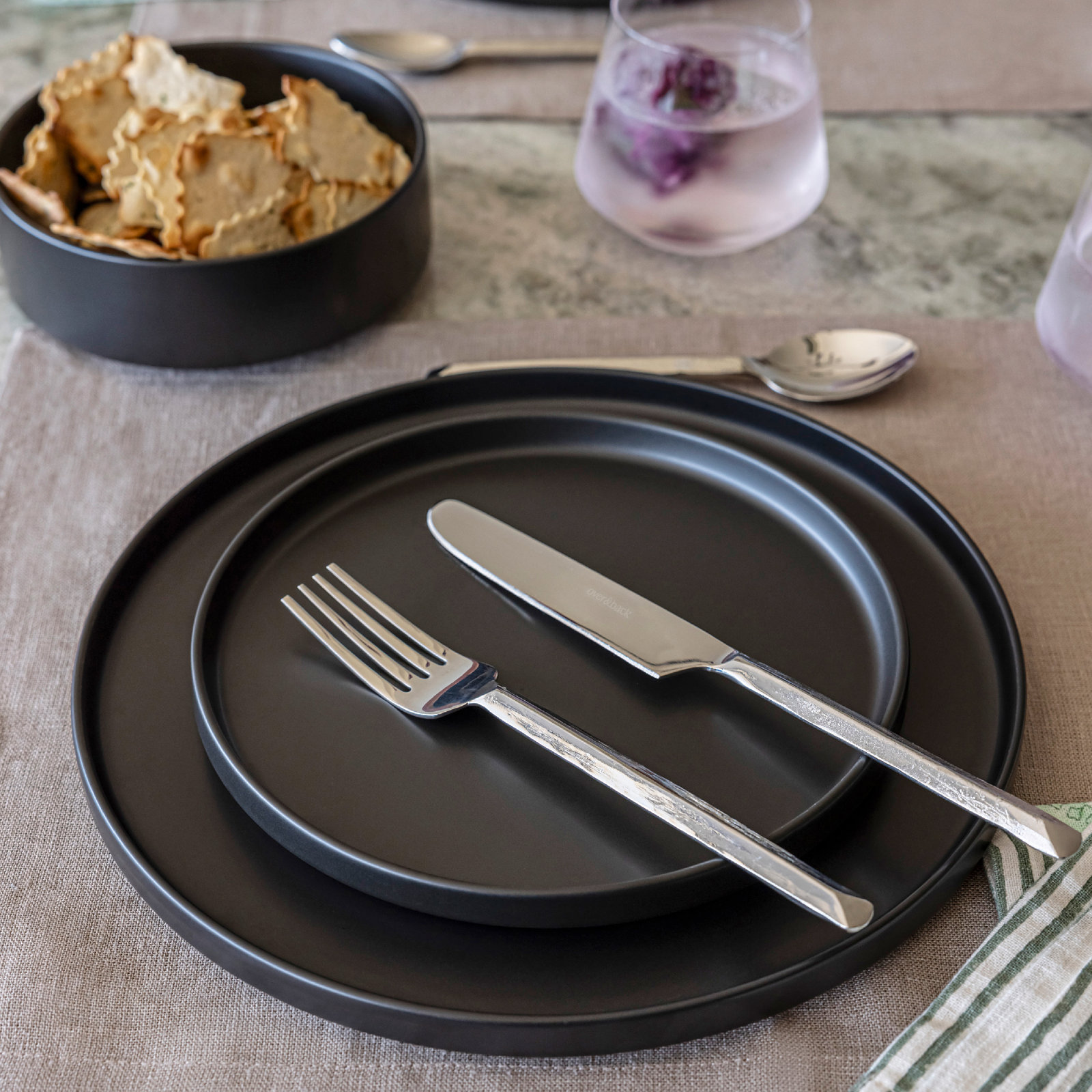 Stackable Stoneware Dinnerware Set, Black