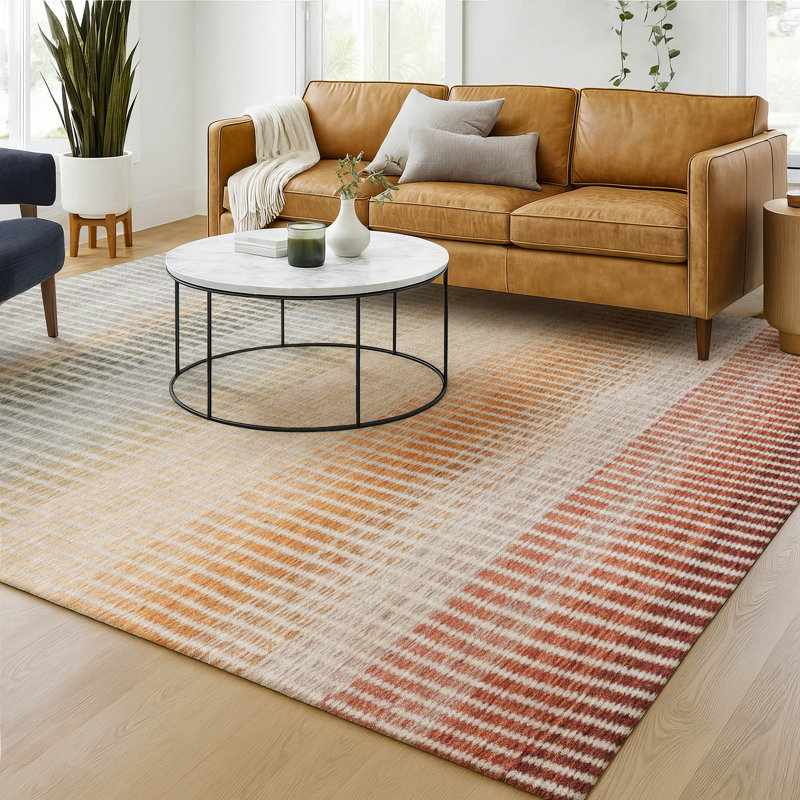 Premium Machine Washable Mayfield AMF2313 Stripes Rug, Terracotta, 5' x 7'6"