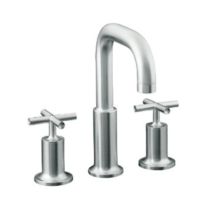 Purist Deck-Mount Bath Faucet Trim for High-Flow Valve with Cross Handles, Brushed Chrome