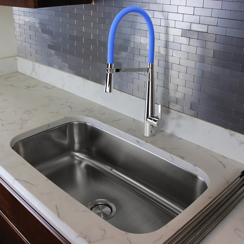 Transolid Bell'arte Pull Down Kitchen Faucet, Polished Chrome/Blue