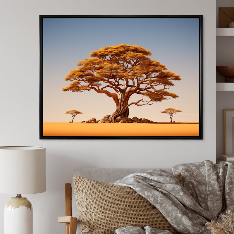 Arbre africain Tonnelle IV sur toile, Cadre flottant noir, 12" H x 20" W