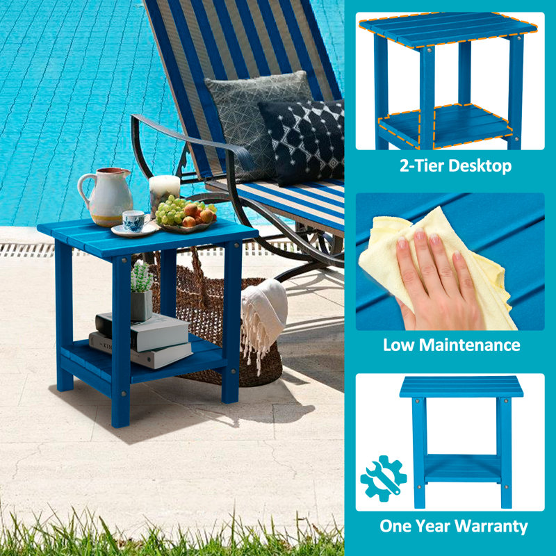Outdoor Adirondack Table, 2 -tier Patio Weather Resistant Side Table, Navy Blue