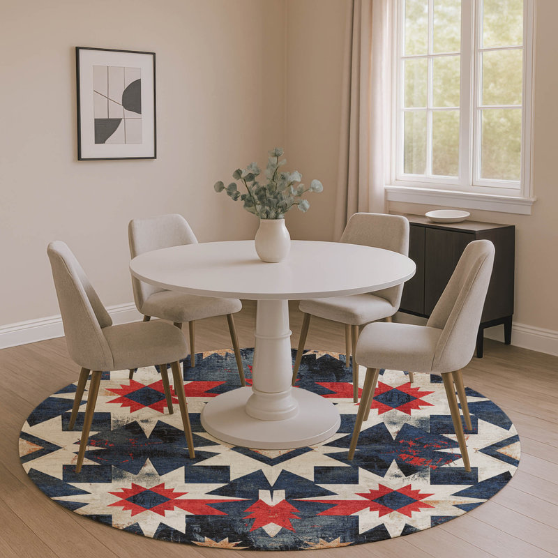 Tapis aztèque Mayfield AMF1893 lavable à la machine de qualité supérieure, Rond 8 pi