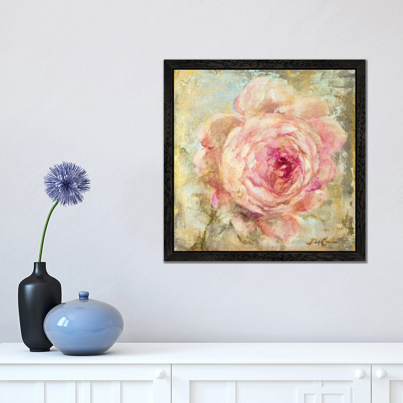 Rose Gold II by Debi Coules - Floater Frame Painting on Canvas, 45.72 cm H x 45.72 cm W, Black