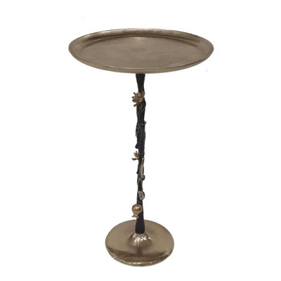 Table d'appoint de 24 pouces de hauteur en aluminium noir et or avec motif de grenade, table de bout enchanteresse, présentoir ou support à plante