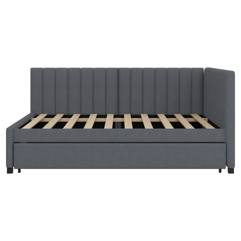 Upholstered Daybed With Trundle, Gray