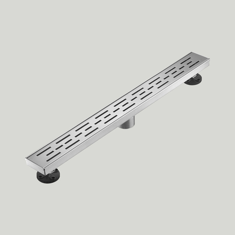 Drain de douche linéaire 28 "avec grille à motif bar, Nickel brossé